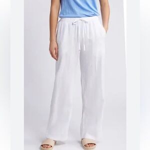 Caslon Bobo Neutral Resortwear 100% Linen White Drawstring Pants beach casual S